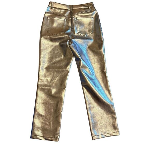7 For All Mankind Faux Leather Silver straight leg Pants size Medium NWT FLAW - Picture 3 of 11